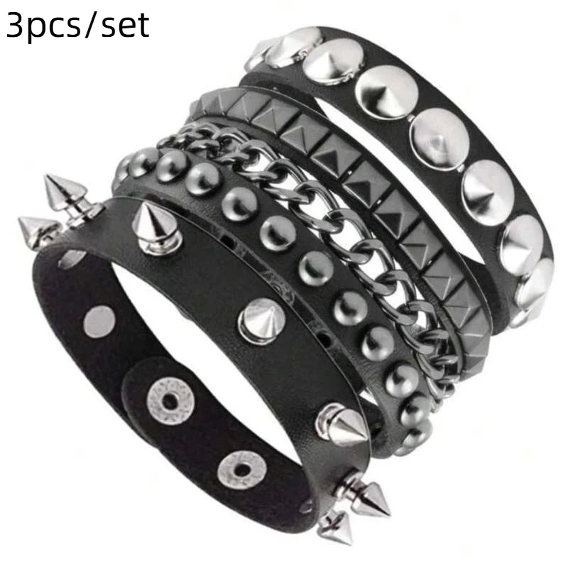 1 Set Bracelets For Men and  Women.   Spike,  Rivets, PU Leather Bracelet Bangles,  Jewelry Gift