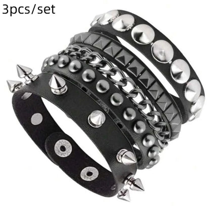 1 Set Bracelets For Men and  Women.   Spike,  Rivets, PU Leather Bracelet Bangles,  Jewelry Gift