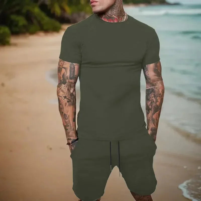 Fashionable and Casual Summer Outdoor Sports shirt and shorts.  Men's Breathable T-Shirt/ Shorts Casual and Fashionable Two-Piece Set Tracksuit