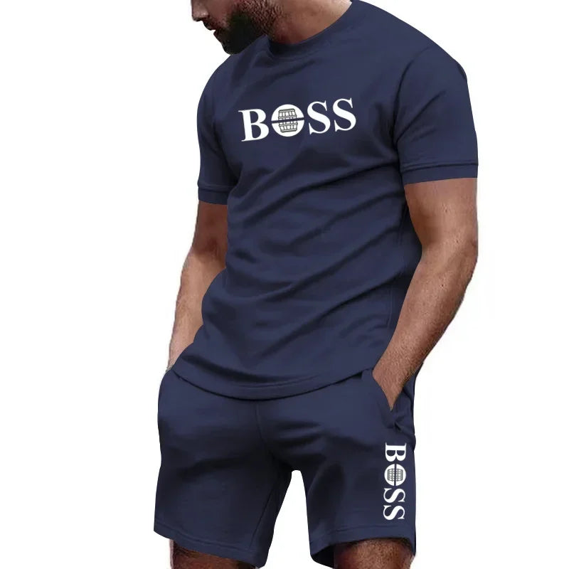 Men's two-piece sportswear.  Short sleeved T-shirt and pants set for  running and fitness sportswear 2026 summer.
