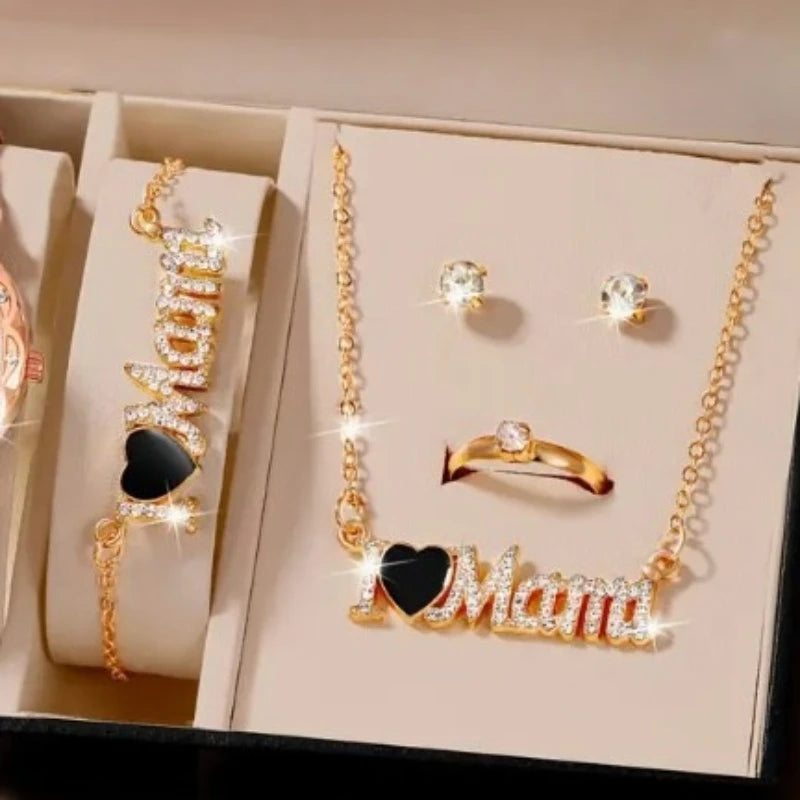 5 Pieces/set of Fashionable Sparkling Zircon Letter Pendant Necklace.  Perfect Jewelry Set for Mother's Day Jewelry Gift for Mom