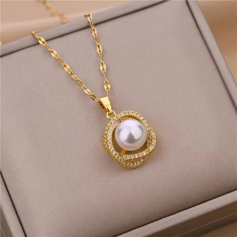 New In Light Luxury Zircon Crystal Stainless Steel Necklaces For Women. Sweet Female Clavicle Chain Jewelry.  Nice for everyday wear. Maybe nice for MOTHER/DAUGHTER Gift