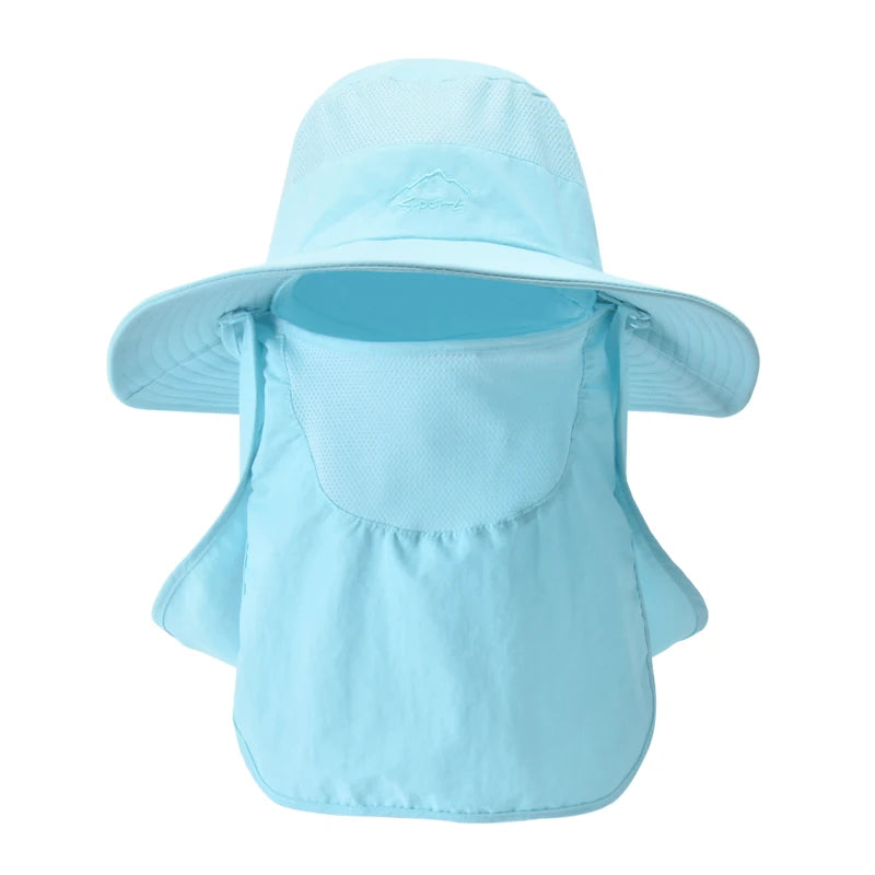 Fisherman's hat, sun hat, summer outdoor quick drying sun hat, fishing breathable sun hat,  face mask hat.  Ample SKY BLUE.  Black and Dark Gray have some Availabilty,  IF you HURRY!!!