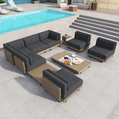 Modern Luxury Outdoor Garden Patio Furniture Teak Sofa Set Teak Outdoor Furniture.   Several arrangements and Furniture pieces to pick from.