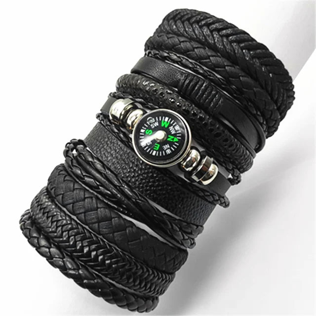 10 Pcs/set Black Wrap Woven, Handmade Mens  Bracelets. Male / Female Leather Bracelets.