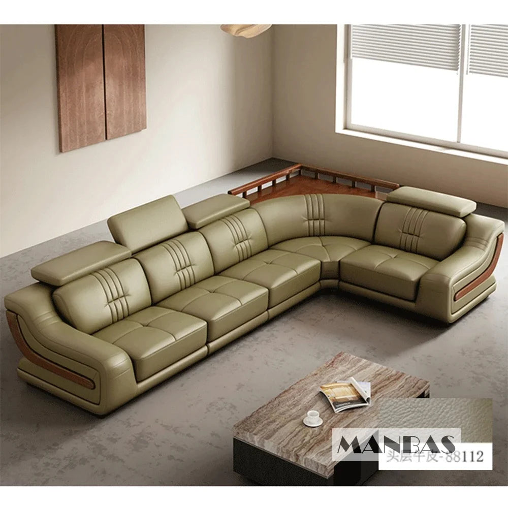 Premium Italian Genuine Leather Sofa Set.  Big Sectional Couch for Living Room,  With Adjustable Headrest