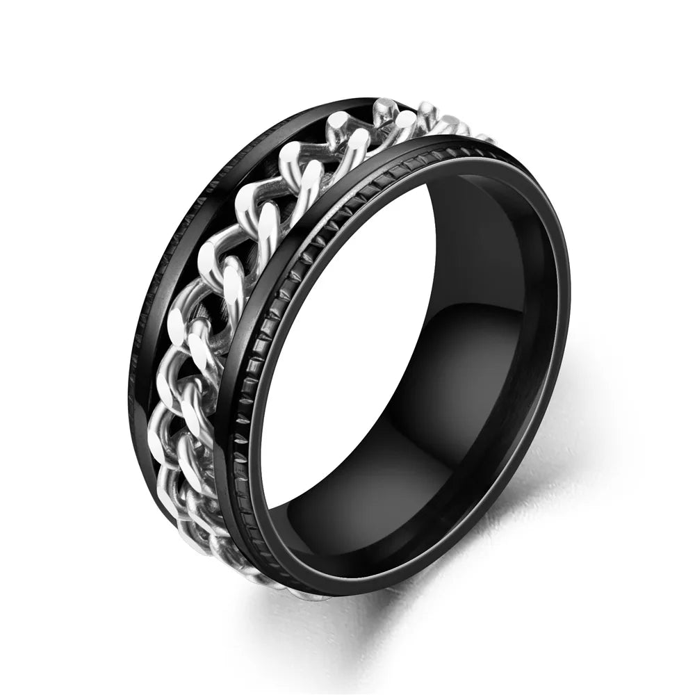 Spinning Anxiety Rings Free Shipping Items For Men Titanium Steel Rotatable Chain Fidget Joint Ring Jewelry Anillos De Hombres