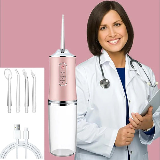 USB Portable Oral Irrigator,  Water Flosser,  Dental Water Jet Tools, Pick Cleaning Teeth 200ML,  4 Nozzles for Mouth Oral Cleaning