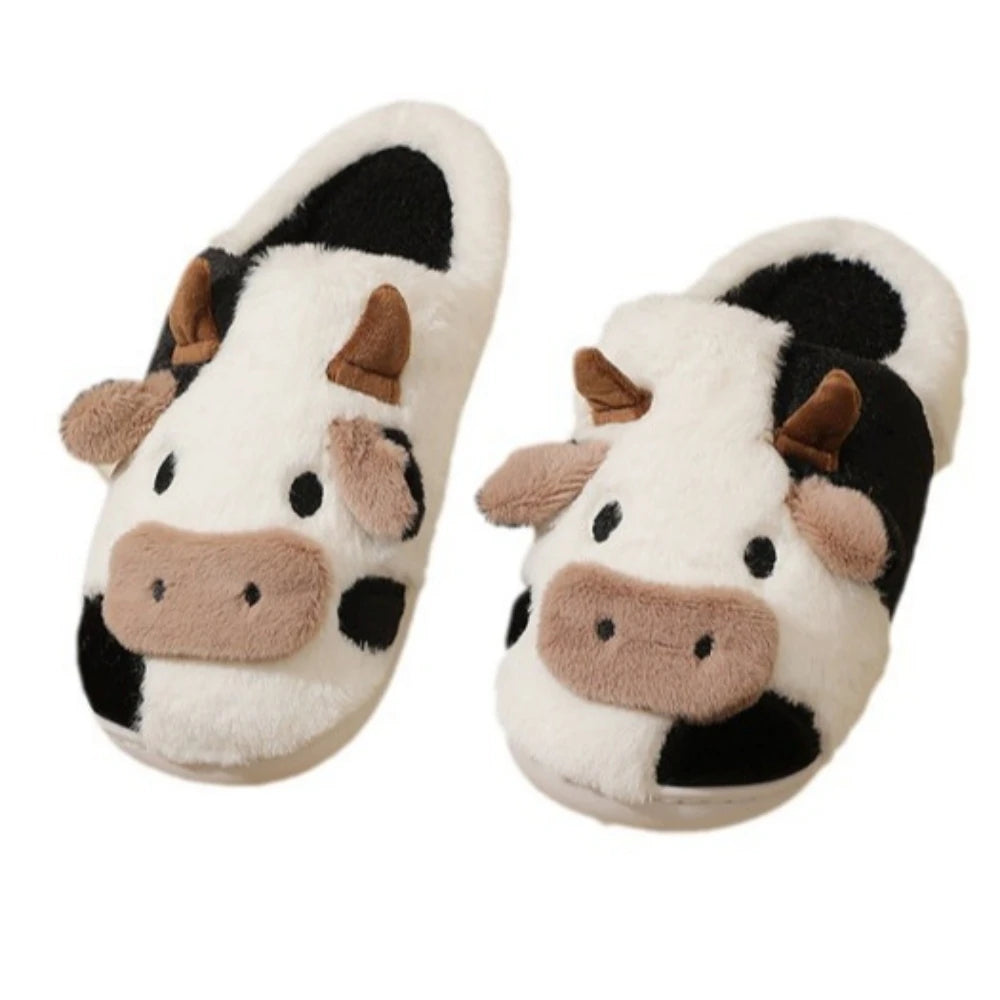 Winter Home Slippers for Warm Plush COMFORT FOR CHILDREN. NICE AND FRIENDLY Neutral Cartoon Cow for a little Indoor Fun. Anti-Slip for safety at Home.