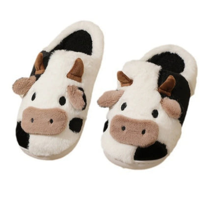 Winter Home Slippers for Warm Plush COMFORT FOR CHILDREN. NICE AND FRIENDLY Neutral Cartoon Cow for a little Indoor Fun. Anti-Slip for safety at Home.