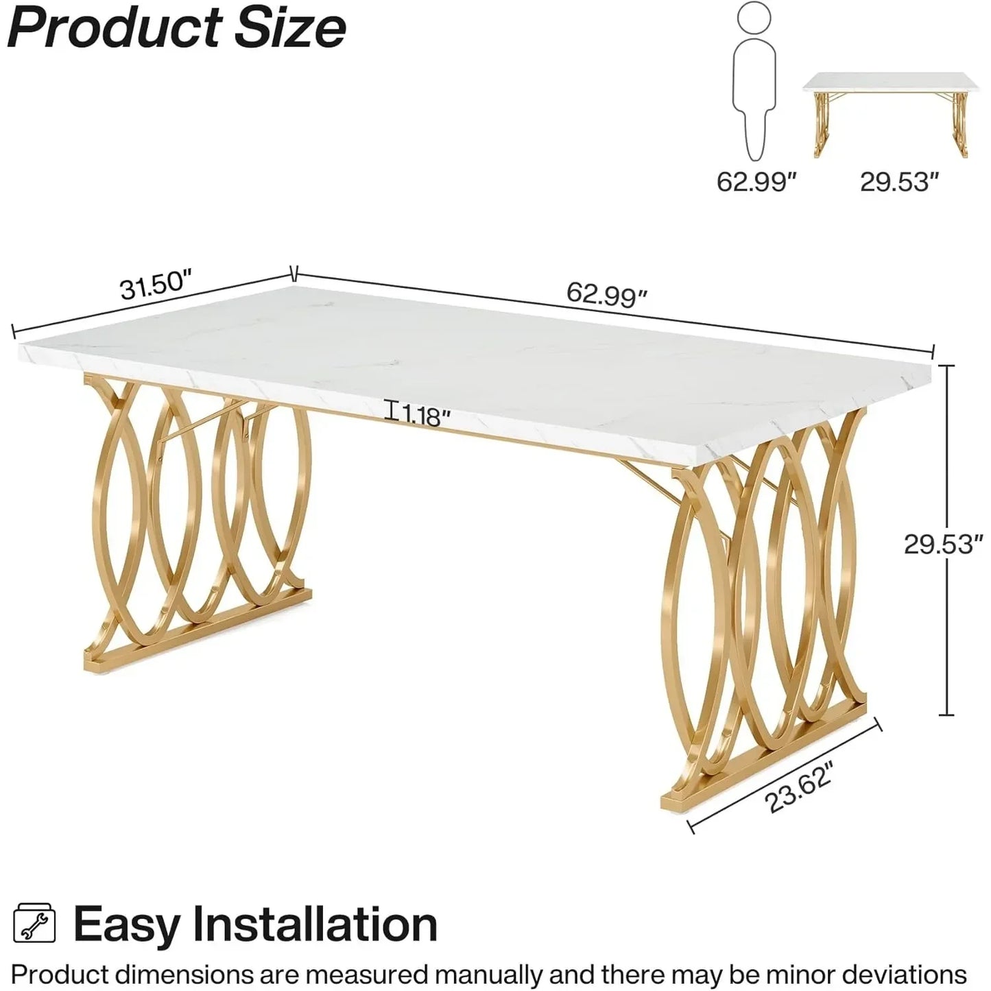 Modern Dining Table, 63" Large Kitchen Table for 4-6 People, Unique Rectangular Dinner Table. Kitchen or Dining Room Furniture