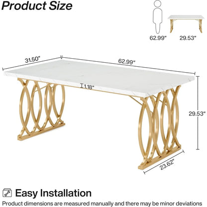 Modern Dining Table, 63" Large Kitchen Table for 4-6 People, Unique Rectangular Dinner Table. Kitchen or Dining Room Furniture