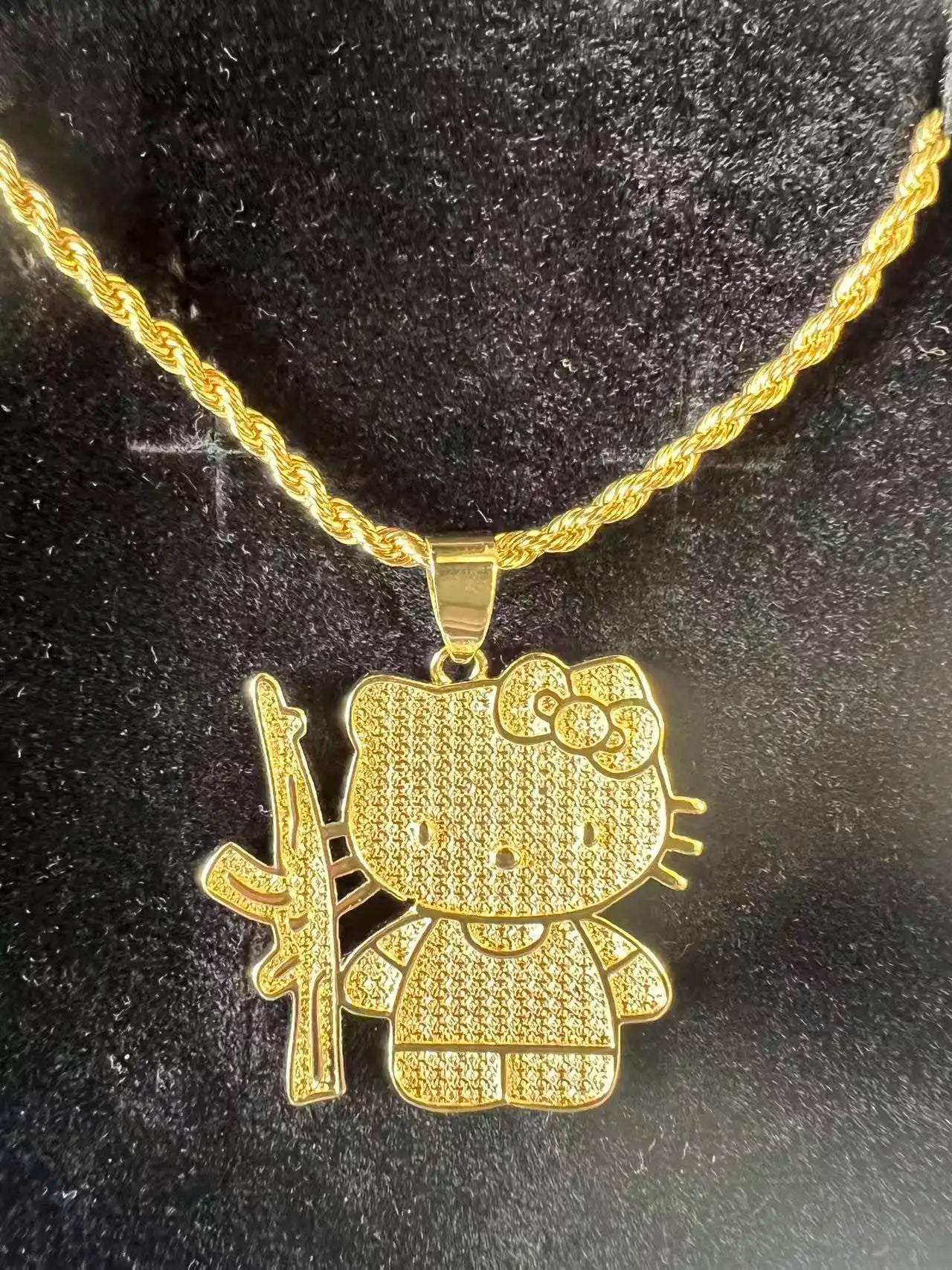18K Gold Filled Rope Chain Necklace Nugget Heart Pendant