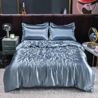 Natural Mulberry Silk Bedding Set Cover Fitted/Flat Bed Sheet,  2 Pillowcases, Luxury Satin Bedsheet,  Solid Colors  King, Queen,  Twin Size