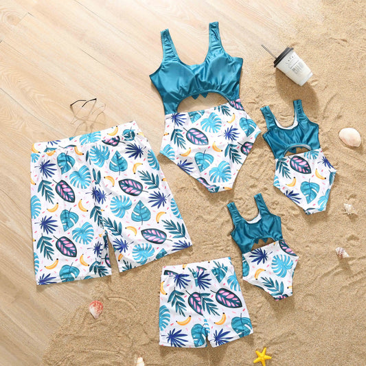 Holiday Family Pool/Beachwear.  Print Bow Hollow Out One-piece Suit Swimwear, Swim Trunks, Mom Dad Kids Matching Outfits Swimsuit,  Check sizing Chart!!!