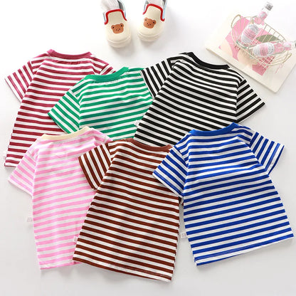 100% Cotton Striped T Shirt for Kids Boys, Baby,  Red Shirt,  Boy/Girls. Tops Base Shirts,   Children's Clothes 2026