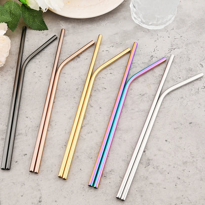 Colorful Reusable Drinking Straws,  304 Stainless Steel with Brush Bar Cocktail Straw for Glasses Drinkware