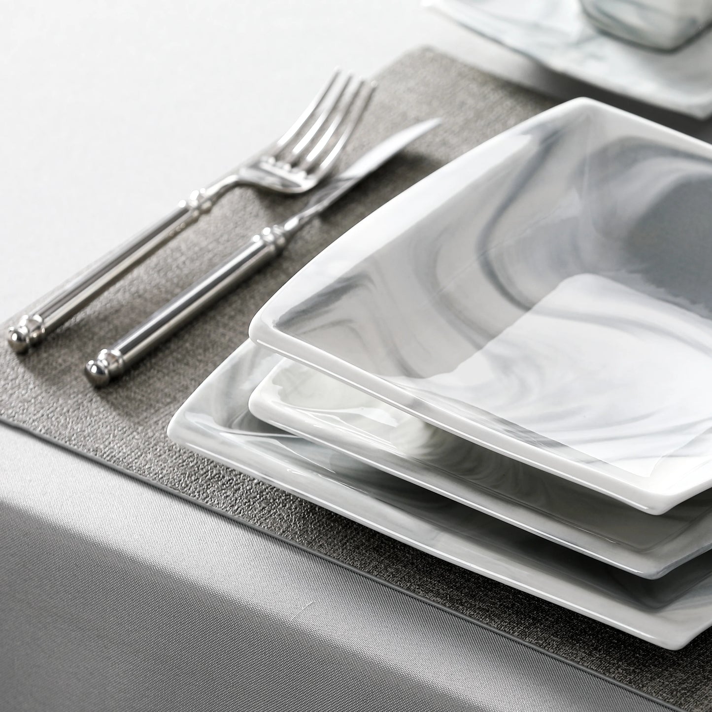 30/60PCS Marble Grey Porcelain Tableware.  Dinnerware Set with 6PCS,  Dessert/Soup/Dinner Plate/Cup/Saucer,Service for 12
