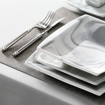 30/60PCS Marble Grey Porcelain Tableware.  Dinnerware Set with 6PCS,  Dessert/Soup/Dinner Plate/Cup/Saucer,Service for 12