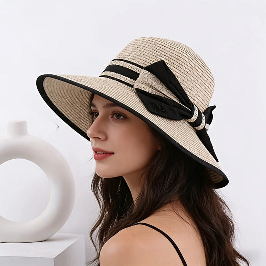 Spring/SUMMER Style Bowknot Wide-brimmed Sunshade Straw Hat, Striped Fashion Women's Hat,  Summer Sun Protection Hat