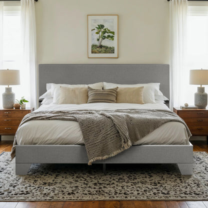 Upholstered Bed Frame with Adjustable Headboard, Soft Linen Fabric, Strong Supporting Structure, Noise-Free Allewie