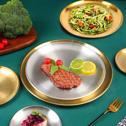 Stainless Steel Golden Round Plates Durable Circular Serving Dishes for Restaurants Home Dining, Buffets Plates Dinnerware