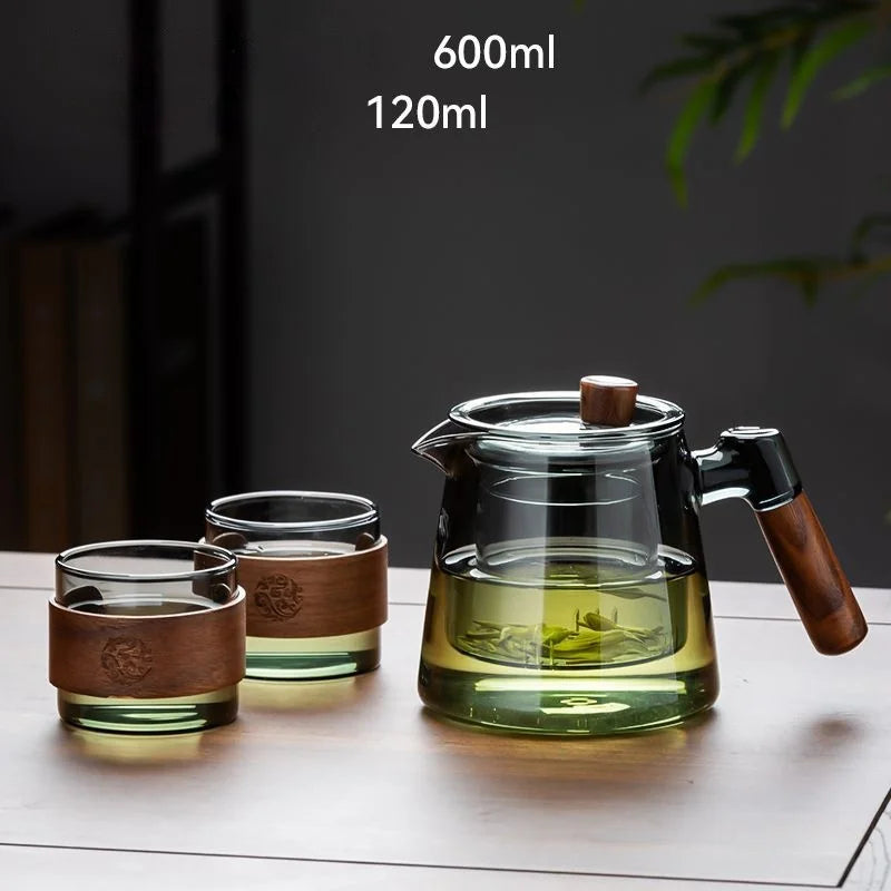 600ML Family Glass Teapot Set Transparent Glass Teacup, Small Teacup Pyrex Glass Tea Set.   Flower Teapot Coffee Pot