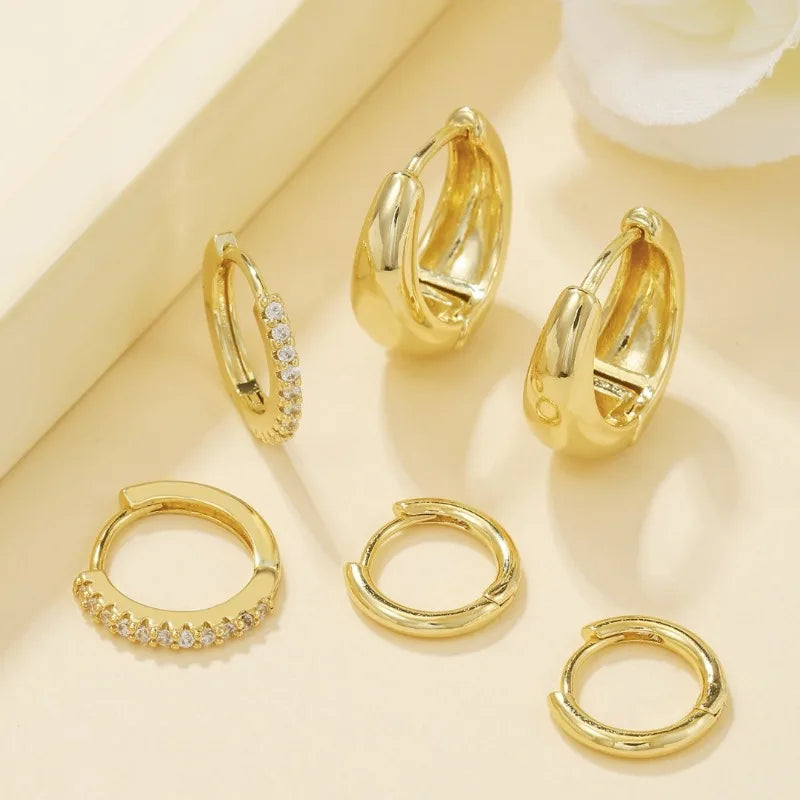 3 Pairs Stainless Steel Crystal Zirconia Hoop Earrings for Women Trendy Simple Gold Plated Circle Punk Earrings Piercing Jewelry