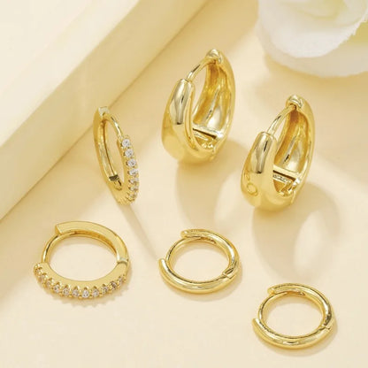 3 Pairs Stainless Steel Crystal Zirconia Hoop Earrings for Women Trendy Simple Gold Plated Circle Punk Earrings Piercing Jewelry