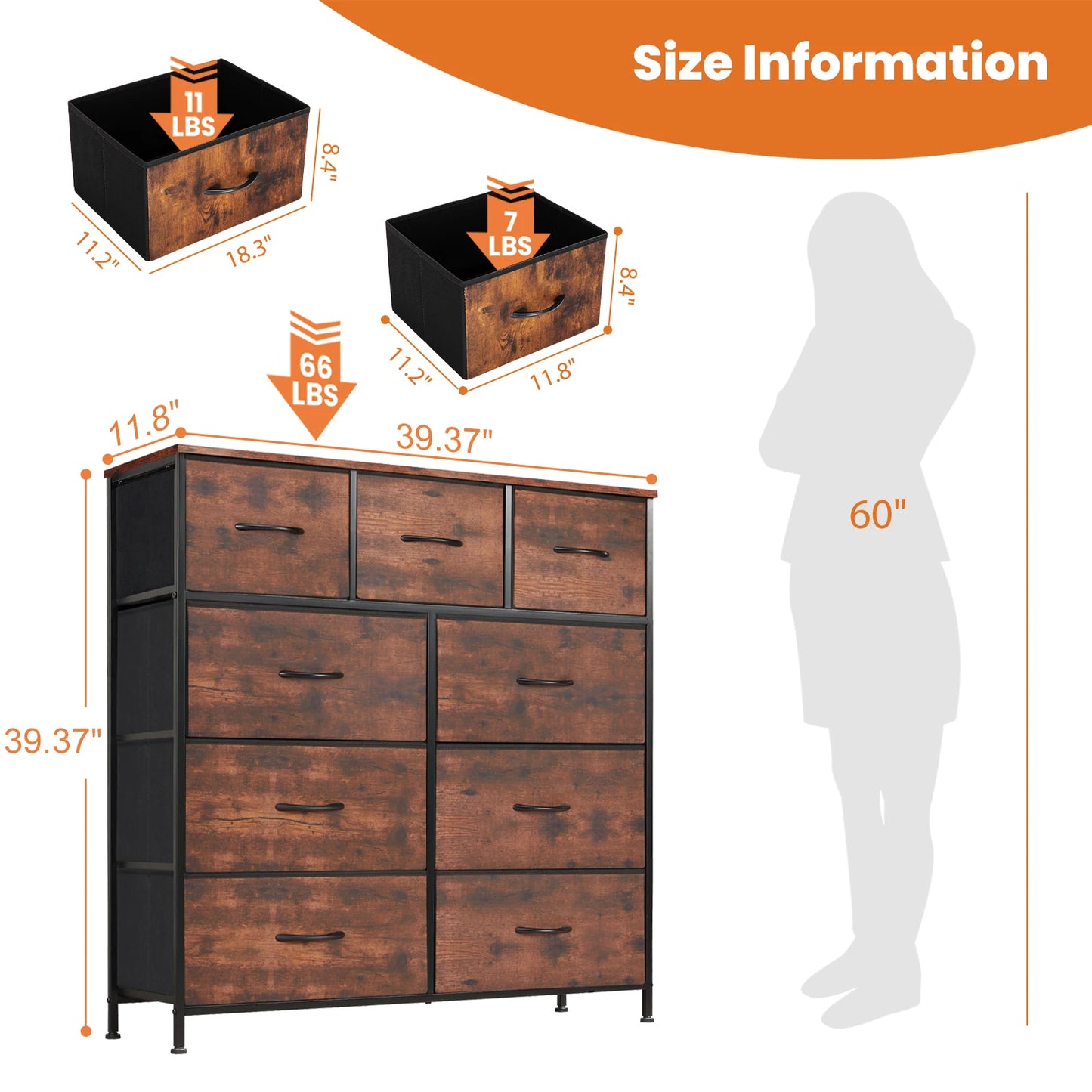 Dresser For Bedroom With 9 Fabric Storage Drawer Wardrobe, Chest Organizer Closet for  Adult, Kids Clothes, Cabinet Furniture