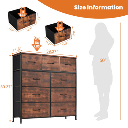 Dresser For Bedroom With 9 Fabric Storage Drawer Wardrobe, Chest Organizer Closet for  Adult, Kids Clothes, Cabinet Furniture