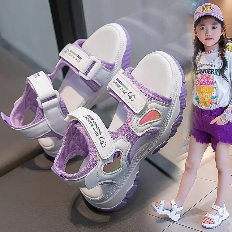 Girls' Sandals for Summer,  Kids,  Princess Beach Shoes for Vacation,  Soft Sole,  Anti -Slip,  Girls Candy Color Flats,  Wear-resistant