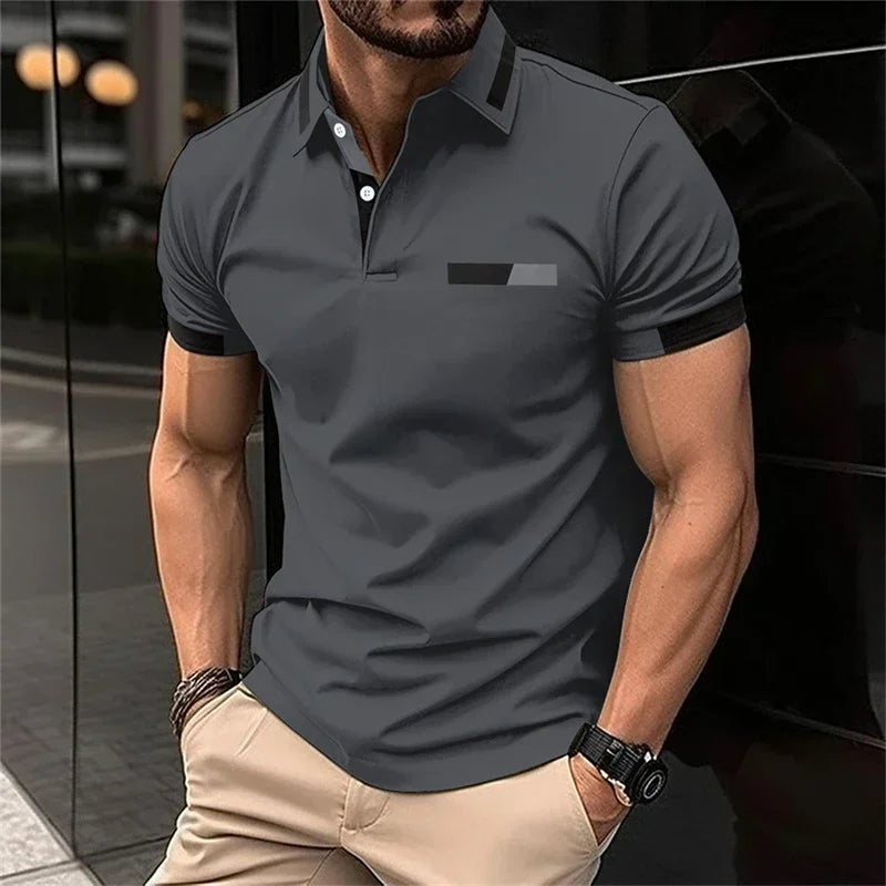 Men's Fitness, Casual Sports T-shirt for Gym,  Running,  Sports. Elastic,  Short-sleeved Polo Shirt, collar, Men's Slim Fit T-shirt