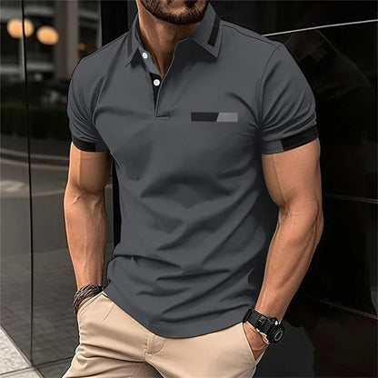 Men's Fitness, Casual Sports T-shirt for Gym,  Running,  Sports. Elastic,  Short-sleeved Polo Shirt, collar, Men's Slim Fit T-shirt