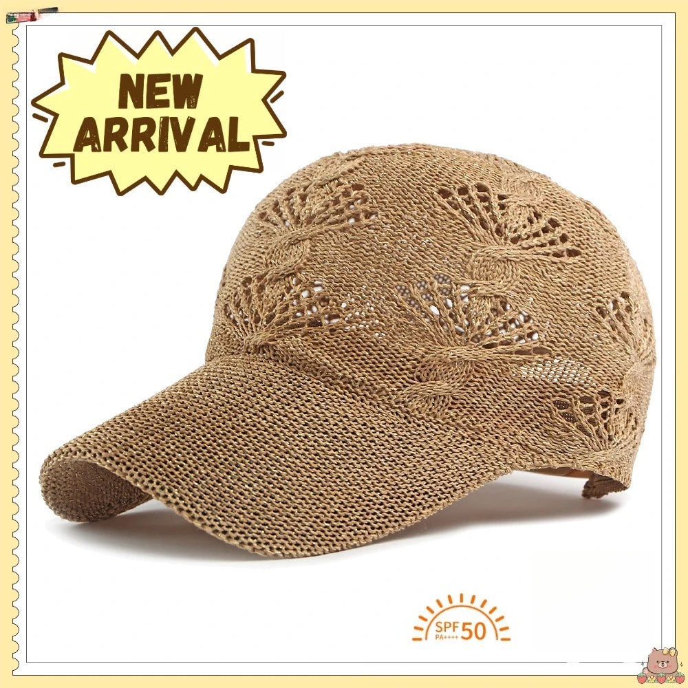 Summer Glossy Openwork Knit Baseball Cap for Women,Outdoor Sun Protection Hat Breathable Flattering Versatile.  BEIGE and KAIKI are gone.  Other colors are GOOD.