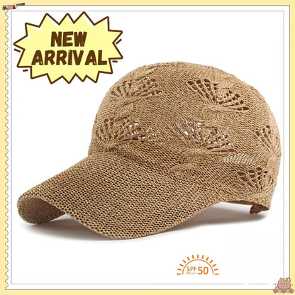 Summer Glossy Openwork Knit Baseball Cap for Women,Outdoor Sun Protection Hat Breathable Flattering Versatile.  BEIGE and KAIKI are gone.  Other colors are GOOD.