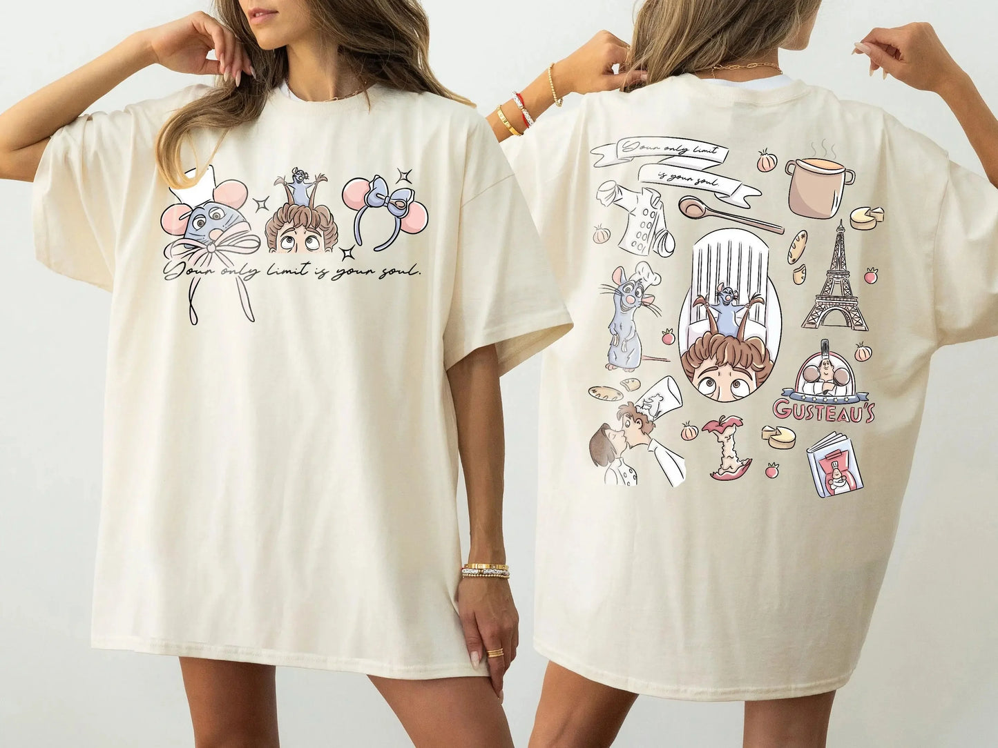 Adult and Children's Ratatouille,  Double-sided Cartoon Print,  Pure Cotton T-shirt, A Must-have for Childhood, Food /Animation /Fans