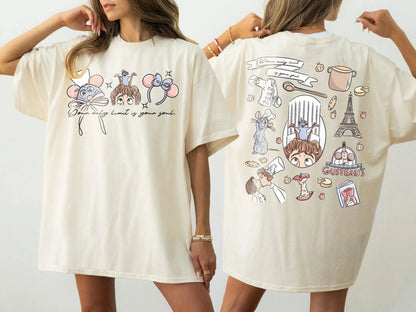 Adult and Children's Ratatouille,  Double-sided Cartoon Print,  Pure Cotton T-shirt, A Must-have for Childhood, Food /Animation /Fans