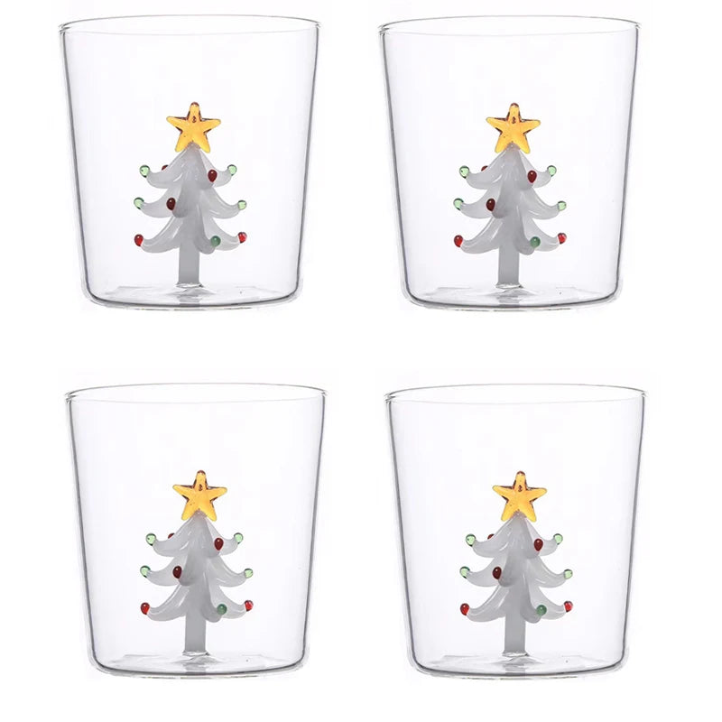300ml Christmas 3D Glass Cup With Figurine Inside Stemless Glass For Wine Water Milk Goblet-drinking Glass Coffee Mug 1/2/4pcs
