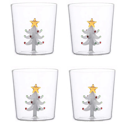 300ml Christmas 3D Glass Cup With Figurine Inside Stemless Glass For Wine Water Milk Goblet-drinking Glass Coffee Mug 1/2/4pcs