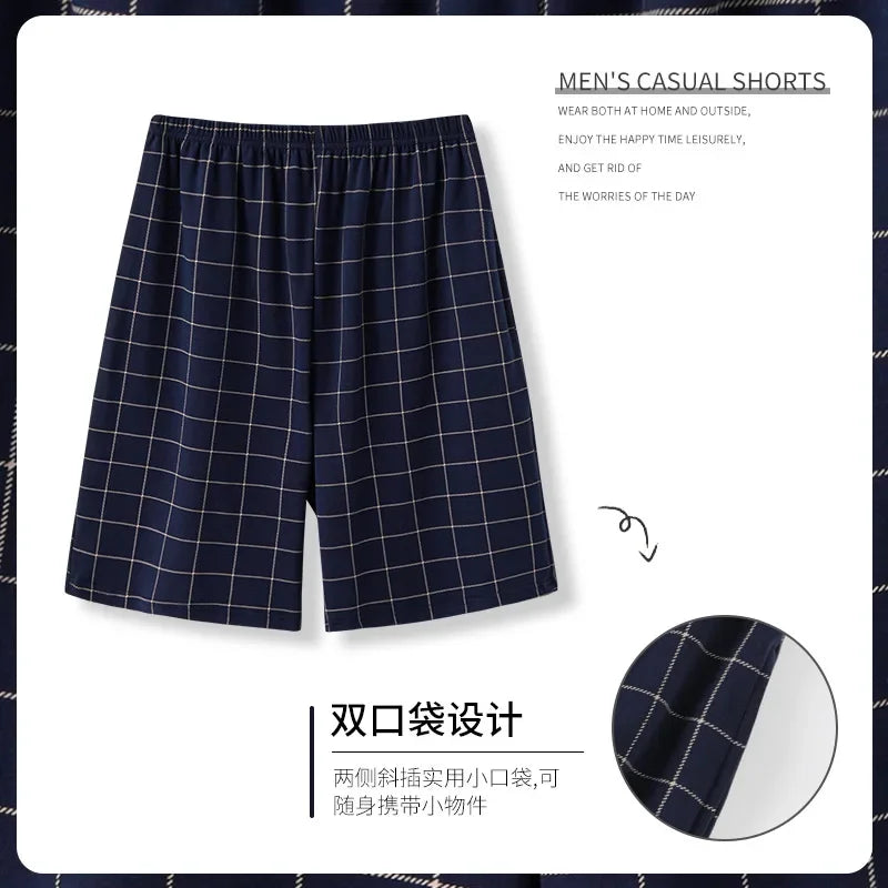Summer solid color pajama pants in cotton. Mens breathable shorts.