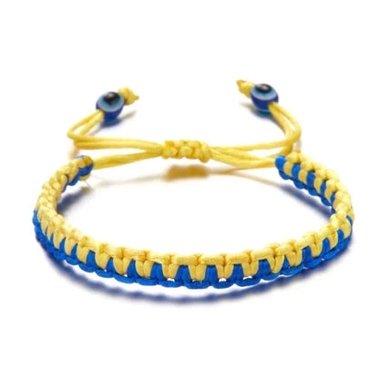 Handmade Blue & Yellow Ukraine Country Peace Love Woven Bracelet Leather Women/ Men Jewelry Gift, Adjustable