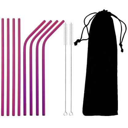 Colorful Reusable Drinking Straws,  304 Stainless Steel with Brush Bar Cocktail Straw for Glasses Drinkware