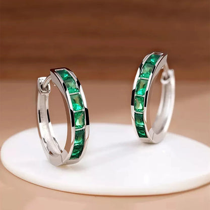 Classic Design Hoop Earrings,  Full with Princess Square CZ's.   Simple and Elegant Accessories Versatile Jewelry Perfect for MOTHERS DAY Gift