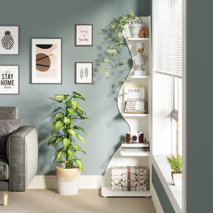 Corner Shelf, Modern 5-Tier Corner Bookshelf, Stylish Corner Small Bookcase, Storage Rack,  Plant Stand