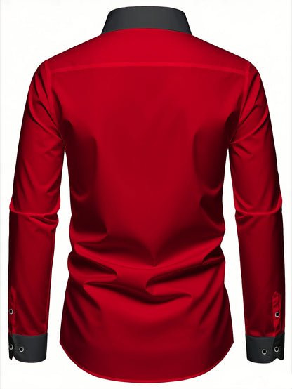 Mens Tuxedo Shirt.   Western,  Luxury,  Long Sleeve,  Smart,  Casual, Micro Elastic,  Wrinkle-free,  Business Dress Shirts