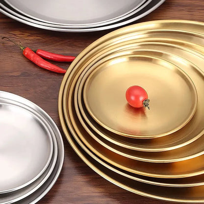 Stainless Steel Golden Round Plates Durable Circular Serving Dishes for Restaurants Home Dining, Buffets Plates Dinnerware