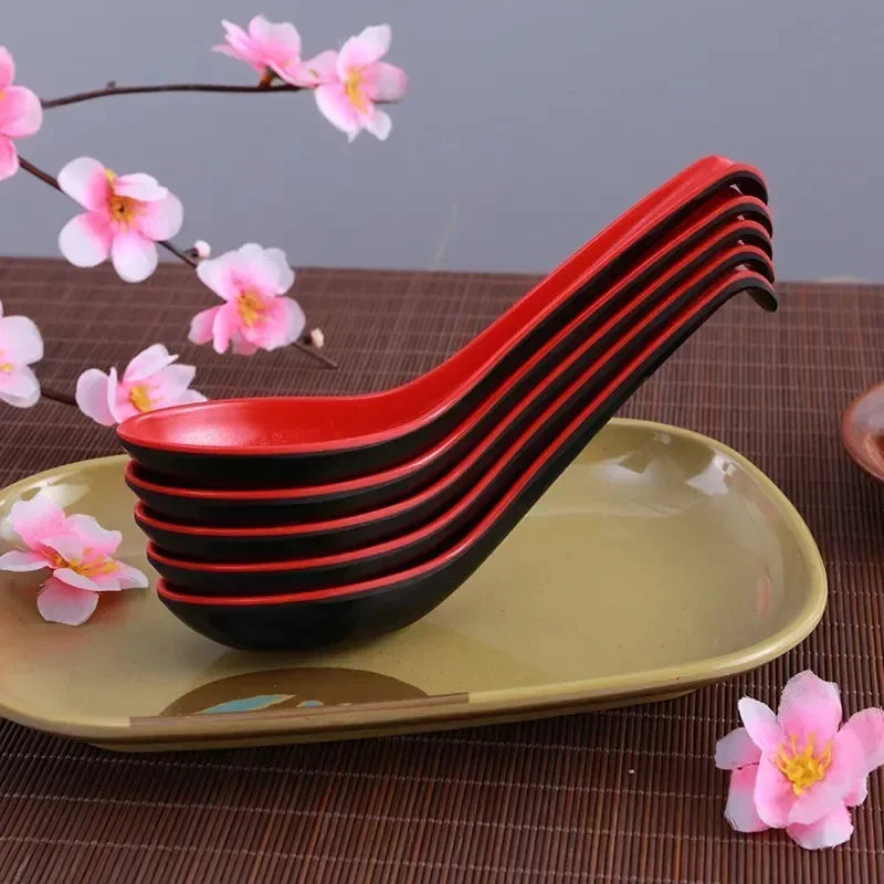 1/5/10pcs Plastic representation of traditional Porcelain Spoons for  Japanese Rice, Dumplings, Porridge,Soup.