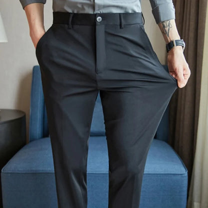 29-42 Men's Summer Pants, Thin Straight Stretch Casual Pants with No Trace No Ironing,  Fabric Silky and Cool Feeling