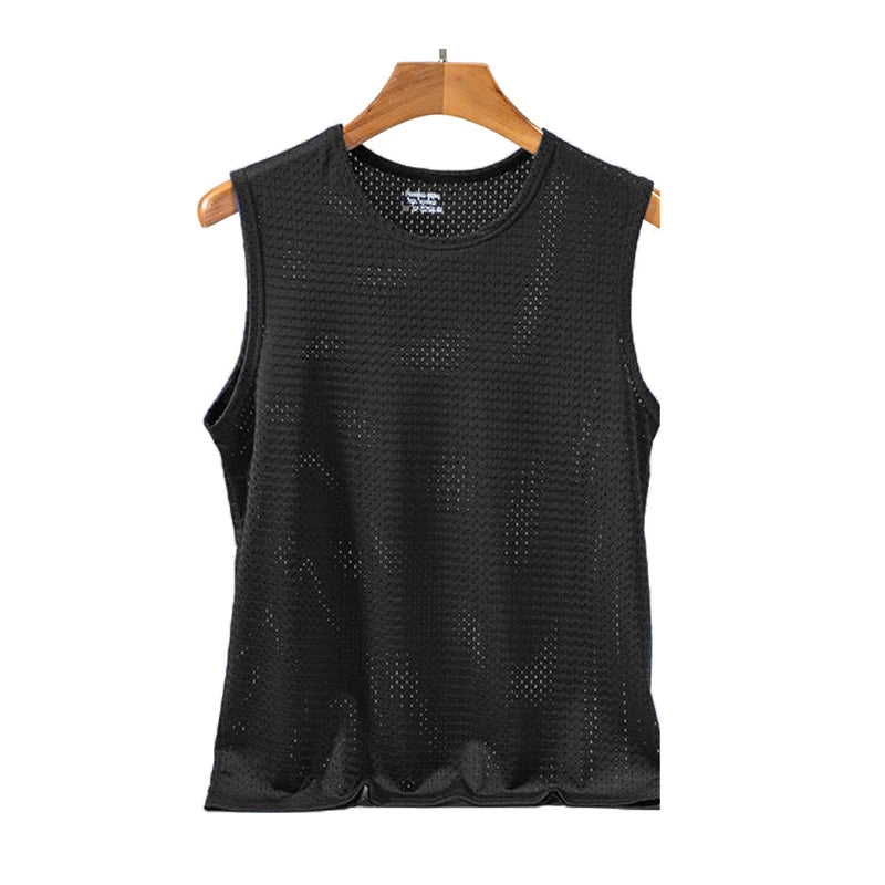 Men's Ice Silk Mesh Tank Tops,  Gym Stringer, Transparent Bodybuilding Sleeveless Shirt  for Fitness.